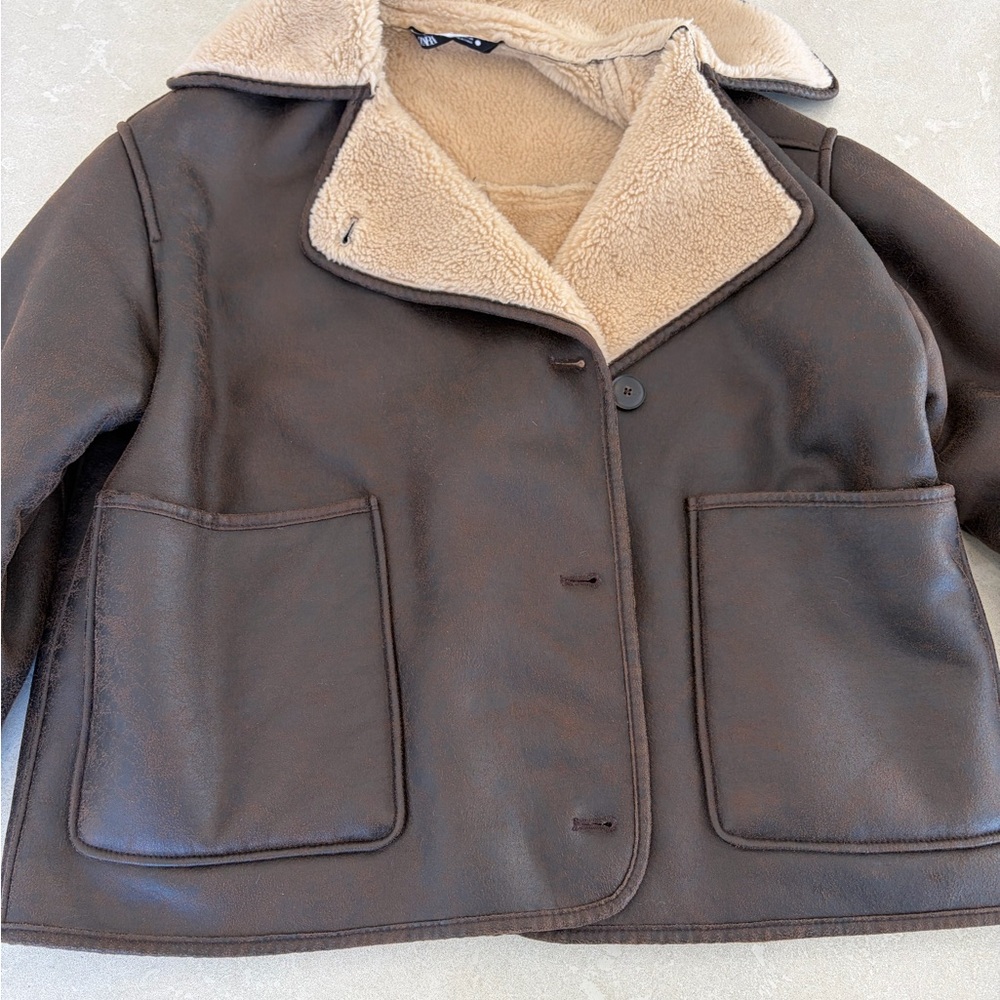 Zara Brown Faux Shearling Lined Jacket